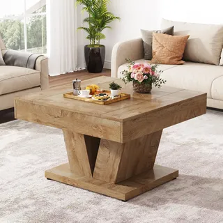 Tribesigns Quadratischer Couchtisch, Holz-Mitteltisch für Wohnzimmer, 80 cm, moderner Cocktail-Tee-Akzenttisch, Natur