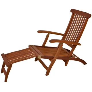 Spetebo Gartenliege Eukalyptus Deckchair mehrfach verstellbar - 163 x 56 cm, Stück, 1 St., Sonnenliege, Holz Gartenliege mit Fußteil klappbar