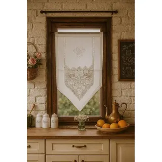 HOSSNER - ART OF HOME DECO Scheibengardine 40x70 cm (1 St), blickdicht, Baumwolle, Vintage, Romantische Stickerei weiß