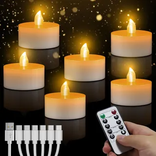 daphomeu LED Teelichter Wiederaufladbar, Flammlose Kerzen Warmgelb | USB aufladbare Elektrische Kerzen mit Fernbedienung & Timer für Hochzeit, Party, Halloween & Weihnachten Deko