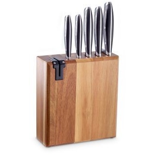 ECHTWERK Messerblock (6tlg), Küchenmesser-Set aus Akazienholz, Inkl. Integriertem Messerschärfer braun|schwarz