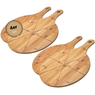 hausleben Pizzateller 33cm holz (2er-3er-4er Set) - Pizzabrett groß mit Griff, Platzteller, Pizzabrett rund, pizza holzbrett, pizza plate, pizza schneiderbrett, Serviceteller