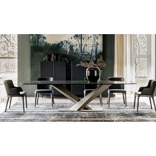Casa Padrino Luxus Esstisch Hochglanz Schwarz / Titanfarben 200 x 120 x H. 75 cm - Esszimmertisch mit hochwertiger Keramik Tischplatte - Moderne Esszimmer Möbel - Luxus Qualität - Made in Italy