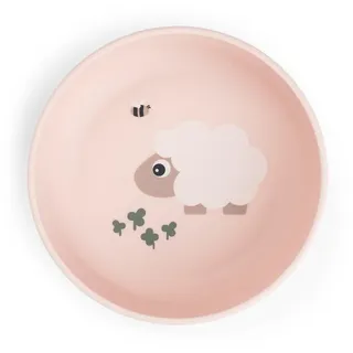 Done by Deer Foodie Schüssel Tiny Farm Rosa, Ø12,5xH4,5cm – Baby Schüssel mit praktischer rutschfeste Unterseite - Plastikschüssel aus 100% PP in Lebensmittelqualität mit rutschfestem TPE