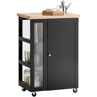 SoBuy Küchenwagen Servierwagen mit 3 Ablagefächern Küchenregal 60x90x40cm Schwarz Holzwerkstoff, Glas, 60x90x40 cm, Esszimmer,