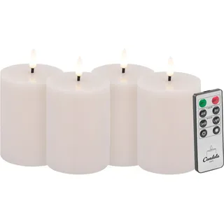 Candela LED Kerzen 4er Set H:10xØ7,5cm Summer Pink rustic Echtwachs mit Fernbedienung Timer Funktion & mehrstufig dimmbar flammenlos Echtwachskerzen Stumpenkerze