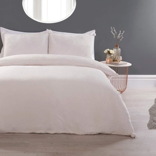 Sleepdown Bettwäsche-Set mit Kissenbezügen, Fleece, warm, gemütlich, superweich, pflegeleicht, einfarbig, Flanell, 135 x 200 cm, cremefarben