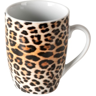 Kaffeetasse LEO, Braun - Schwarz - Keramik - Leopardenmuster