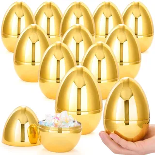 JOYIN 12 Stück riesige goldene Eier 15,2cm große metallische Plastik-Ostereier befüllbare Leere Überraschungseier für das Ostereiersuchspiel Eierspielzeug für Kleinkinder Korbfüller