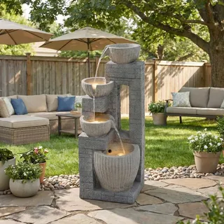 Solar Gartenbrunnen Japanischer Stil Bambus Wasserfall Outdoor