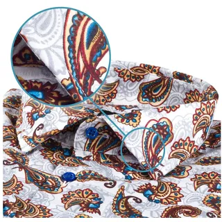 Karl Mommoo Langarmhemd KARL MOMMOO Paisley weiß/blau – Baumwolle, Regular Fit Handgefertigt in Italien M