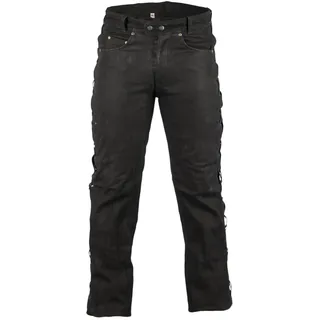 MDM Biker Lederhose in Nubuk Leder schwarz, seitlich geschnürt, Rocker Lederhose, Bikerjeans, Lederjeans (40W, 28-30)