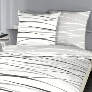 Traumschlaf Bettwäsche Bibermotion Gestreift Grau/Weiß 155 x 220 cm + 80 x 80 cm