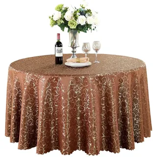 BHOMTY Runde Jacquard-Tischdecke Schützt und dekoriert den Tisch Geeignet für Haus, Hotel Restaurant, Hochzeit Bankett, Büro Treffen Dunkelbraun Durchmesser 180 cm