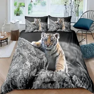 Bettwäsche-Set Tiger 200x200 cm 3-teilig Mikrofaser mit Reißverschluss