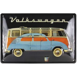 BRISA VW Collection - T1 Bulli Bus Käfer Blechschild Vintage Dekoration | Volkswagen Retro Metallschild Wandschild Garage Werkstatt Hobbykeller, Bus & Käfer/Schwarz