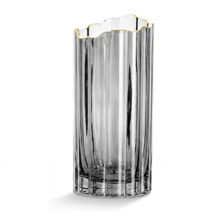 Klarglasvase, Vase Glas im Eisstruktur Design, Zylindrische Glas Vase 25cm/30cm, Moderne Dekovase für Blumen, Tulpen und Wohnzimmer Deko (Grau/Goldrand, 25 cm)