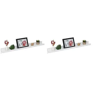 Relaxdays Bilderleiste, 80 cm breit, schmales Wandregal für Bilderrahmen, Bücher & Deko, MDF, Bilderregal Wand, weiß (Packung mit 2)