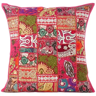 Eyes of India - 24" Large Burgundy Red Patchwork Decorative Pillow Cushion Cover Case Throw Sofa Couch Bohemian Accent Indian Colorful Boho Chic Seating Handmade Cover ONLY