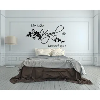 Wandtattoo fürs Schlafzimmer 68127-58x34 cm, Spruch ~ Der frühe Vogel kann mich mal ~ Blumenranke ~ Wandaufkleber Aufkleber für die Wand, Tapetensticker aus Markenfolie, 32 Farben wählbar