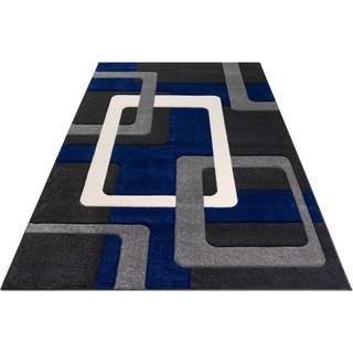 Teppich Maxim, my home, rechteckig, Höhe: 13 mm, Hoch-Tief-Effekt, Kurzflor, 3D-Design blau|grau 70 cm x 140 cm x 13 mm