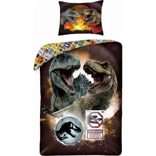 Bettwäscheset 140x200 Jurassic World Dominion T-REX Dinosaurier - Braun