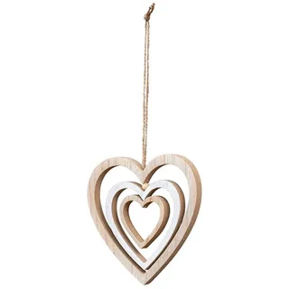 Levandeo® Windspiel, Deko Herz Mobile H15cm Windspiel MDF Holz Natur Weiß Holzherz
