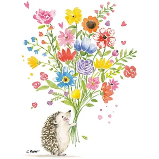 buttinette Papierservietten Igel mit Blume", 33 x 33 cm, 20 Stück
