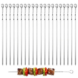Zhcwldmi 20 Stück Schaschlikspieße 38 cm, Grillspieße, Kebab Spieße, Fleischspieße, Spiesse Grill Flach, Spieße aus Metall, für BBQ & Grillen