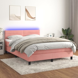 "2024 Moderne" Klassische Betten Boxspringbett mit Matratze & LED Rosa 140x200 cm Samt 440892