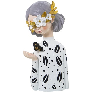 DRW Figur Einer Büste eines Mädchens mit Schmetterling aus Harz 14x11x28cm