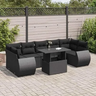 IKAYAA Rattan Gartenmöbel Set mit stauraum Polyrattan Lounge mit Verstellbare Tischplatte Balkon Lounge Gartenlounge Outdoor Lounge möbel Outdoor mit Kissen-Schwarz-8-tlg