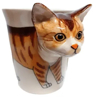 Katzen Tasse Katze Becher mit Katzenmotiv Tier Keramik Tasse als geschenk für katzenfreunde katzenliebhaber Tigerkatze rot