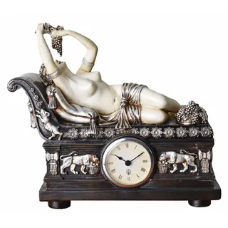 Figürliche Kaminuhr (ohne Batterie) Bacchantin auf Recamiere Empire 26cm Schwarz-Beige Antik Stil IS064 Palazzo Exklusiv