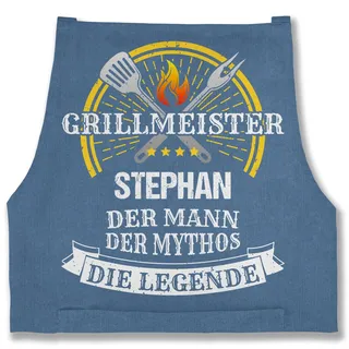 Schürze - Grillschürze Herren Männer - Grillmeister Mythos Die Legende mit Name I Vatertag I Geburtstag I Lustig Geschenk Witzig Grillen - 85x69 - Jeans Blau - geschenke für grillfans - 85x69