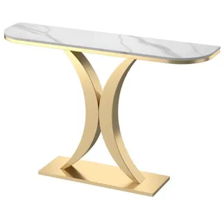 HARELA Konsolentisch Marmor Flurtisch Schmal Eingangstisch, Eingangsbereich Deko Tisch, Kleiner Ausstellungstisch, für Wohnzimmer, Schlafzimmer, Eingangshalle, Flur(Gold A,80cm/31.5in)