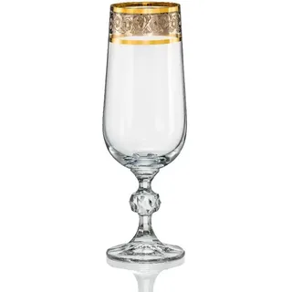 Crystalex Sektglas Claudia Exclusive 180 ml 6er Set, 6-tlg., Kristallglas, Kristallglas, Goldrand und Platinrand mit Gravur weiß