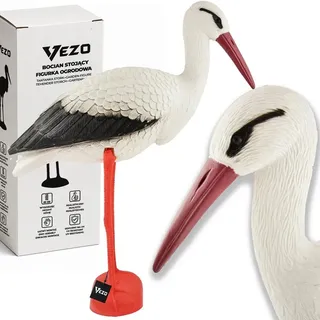 Gartenfigur Storch Dekofigur Kunststoff lebensecht stehender Storch Gartendekoration 82 cm VEZO - Bunt