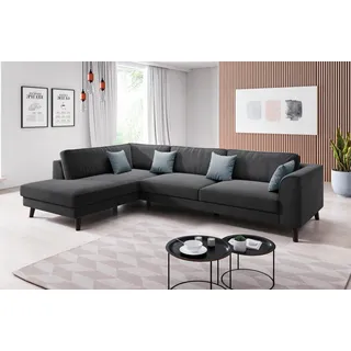INOSIGN Ecksofa »Laurentia, L-Form«, mit 4 Zierkissen, Ottomane links oder rechts bestellbar, schwarz