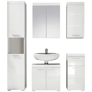 trendteam Badmöbel-Set, Badmöbel Unterschrank Spiegelschrank Hochschrank Kommode Hängeschrank weiß