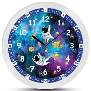 K&L Wall Art lautlose Astronauten Wanduhr leise Kinder Lernuhr 30cm für Junge Mädchen lustige Kinderuhr 30cm