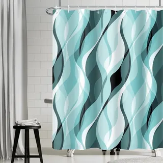 Geometrische Duschvorhang 180x200cm - Wasserabweisendes Polyester mit 12 Haken - Türkis