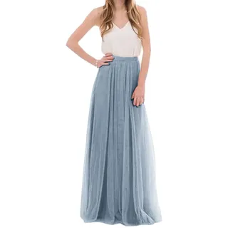 iyoimono Damen Langer Tüllrock 3 Lagen Tüll Maxiröcke Elegante Hochzeit Röcke (Dust Blau,M - M