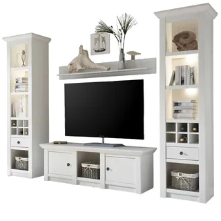 furn.design WOHNWAND Pinie weiß 4-teilig 288 cm, Schrankwand im Landhaus-Stil