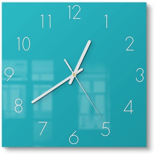 DEQORI Glasuhr | 30x30 cm | Unifarben - Türkis | ausgefallene leise Design Uhr aus Glas | Wanduhr für Wohnzimmer & Küche | Moderne Hingucker Uhr für die Wand