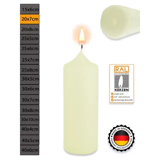 WikaKerzen Stumpenkerze-Rohling Blanko [ideal zum Basteln und Verzieren mit Wachs] zur Taufe Geburtstag Hochzeit Kommunion Altarkerze Kaminkerze Laternenkerze Dekokerze (Elfenbein, 20 x 7 cm)