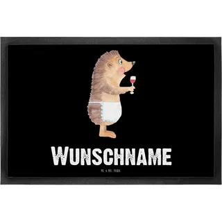 Mr. & Mrs. Panda Personalisierte Fussmatte Igel Wein 40 x 60 cm - Geschenke, Fußmatte personalisierbar, Geschenk Weinliebhaber, Weinglas, mit Namen, Spruch, Weißwein, personalisiert, Lustige Sprüche