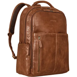 STILORD Sherlock Laptoprucksack Damen und Herren 17 Zoll Leder ideal als Studenten Rucksack Leder Cityrucksack groß Messenger Rucksack Retro und Lederrucksack Echtleder Farbe:Brandy - Cognac
