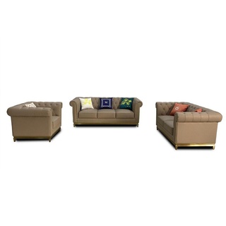 JVmoebel Sofa Moderne Blaue Chesterfield Couch Sofa Set Luxus Garnitur 3+2+1, Made in Europe beige