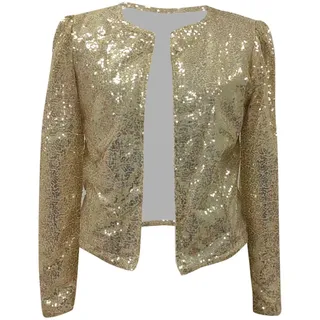IQYU Kurzblazer Damen Festlich Silber - Glitzer-Sakko Damen Kurz Schulterjacke Festlich-Bolero Jacke Pailletten-Blazer Leicht Sommerjacke Langarm Bolerojacke Shrug Top Party Glänzend-Cardigan - 3XL